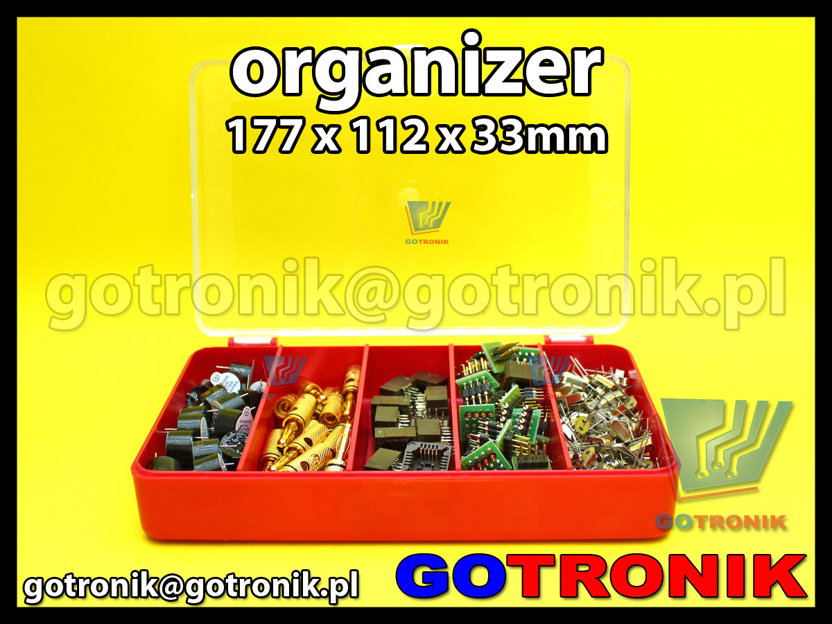 organizer z 5 przegródkami o wymiarach 177x112x33mm czerwony