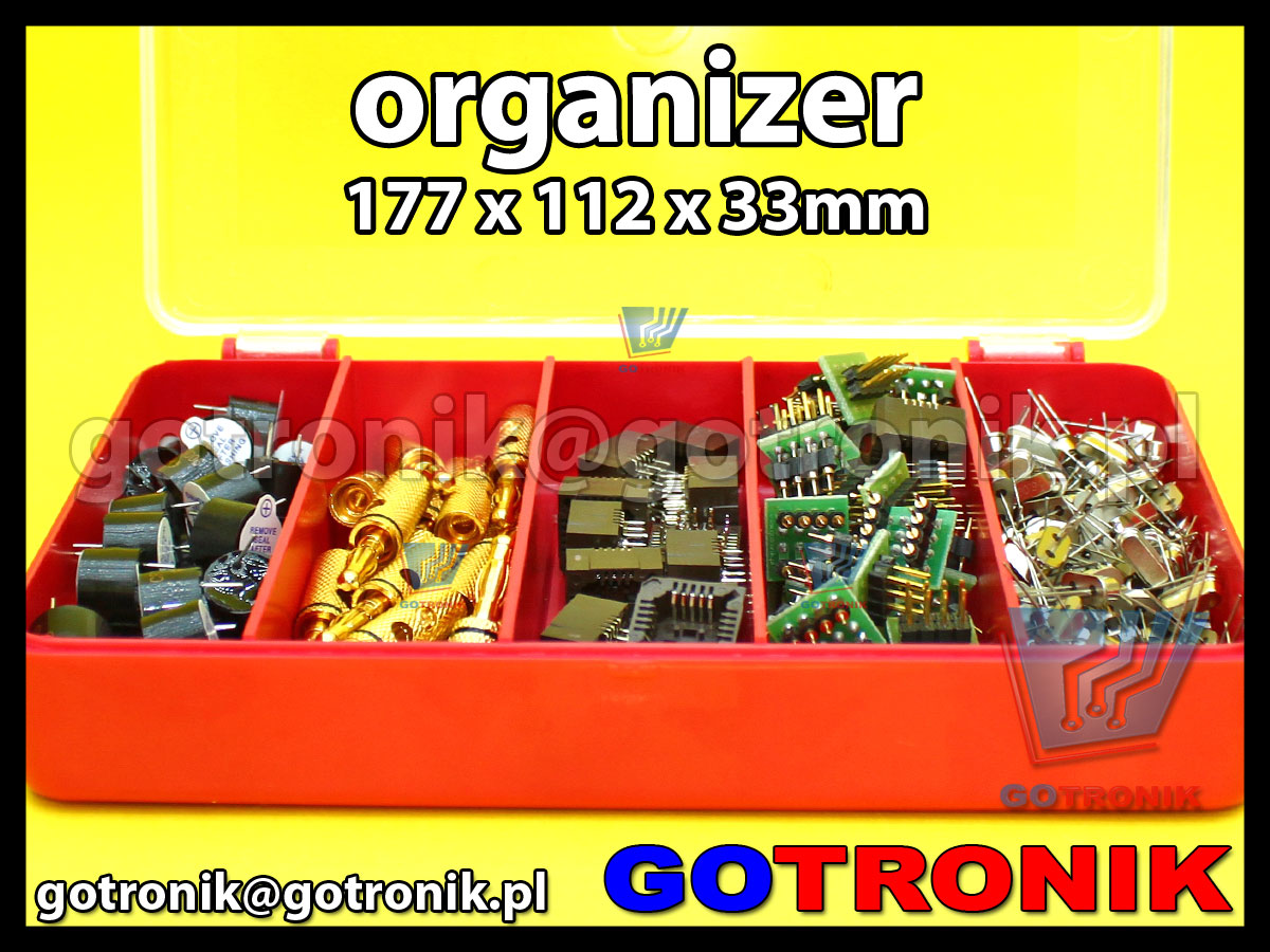 organizer z 5 przegródkami o wymiarach 177x112x33mm czerwony