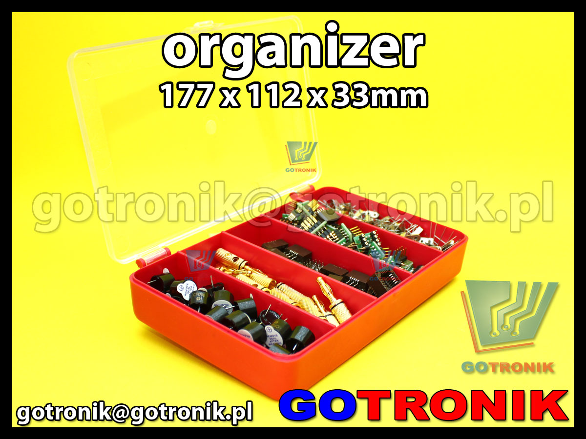 organizer z 5 przegródkami o wymiarach 177x112x33mm czerwony