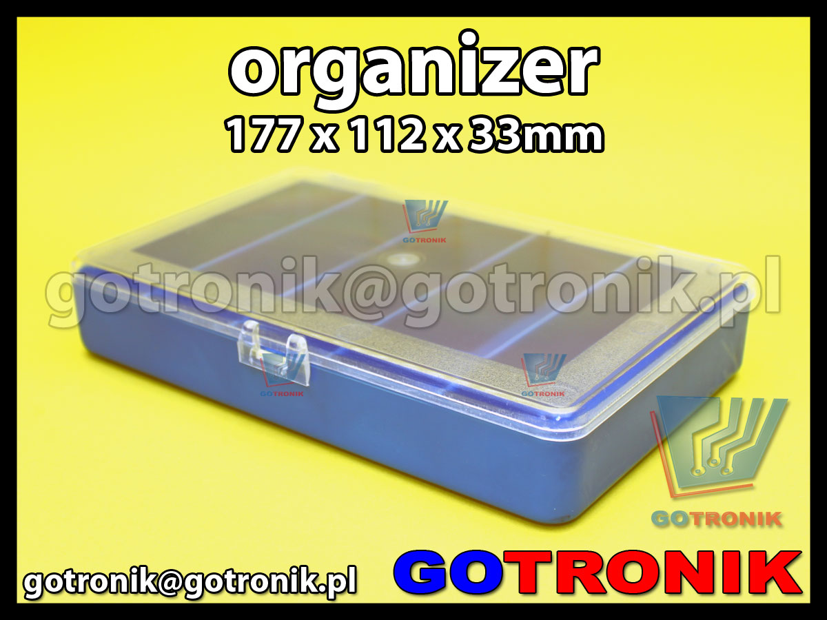 organizer z 5 przegródkami o wymiarach 177x112x33mm niebieski