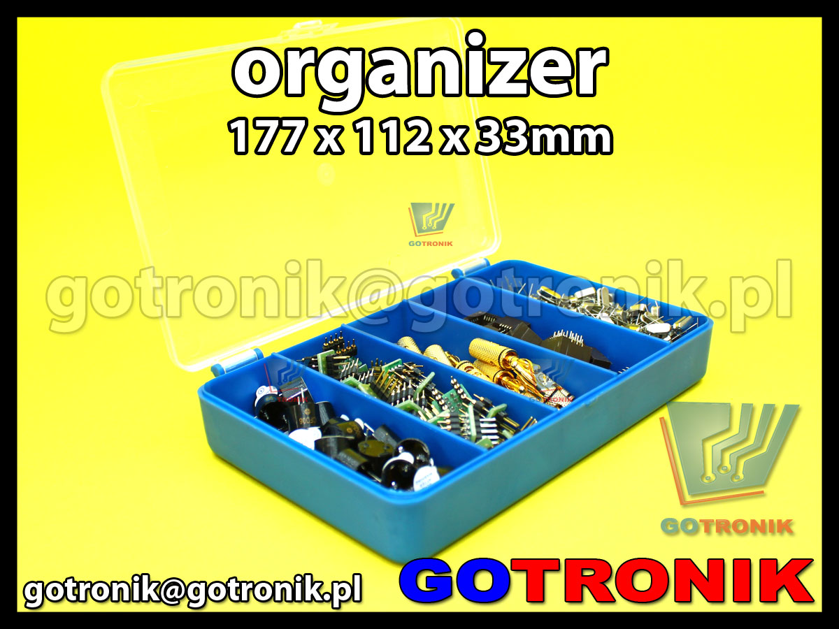 organizer z 5 przegródkami o wymiarach 177x112x33mm niebieski