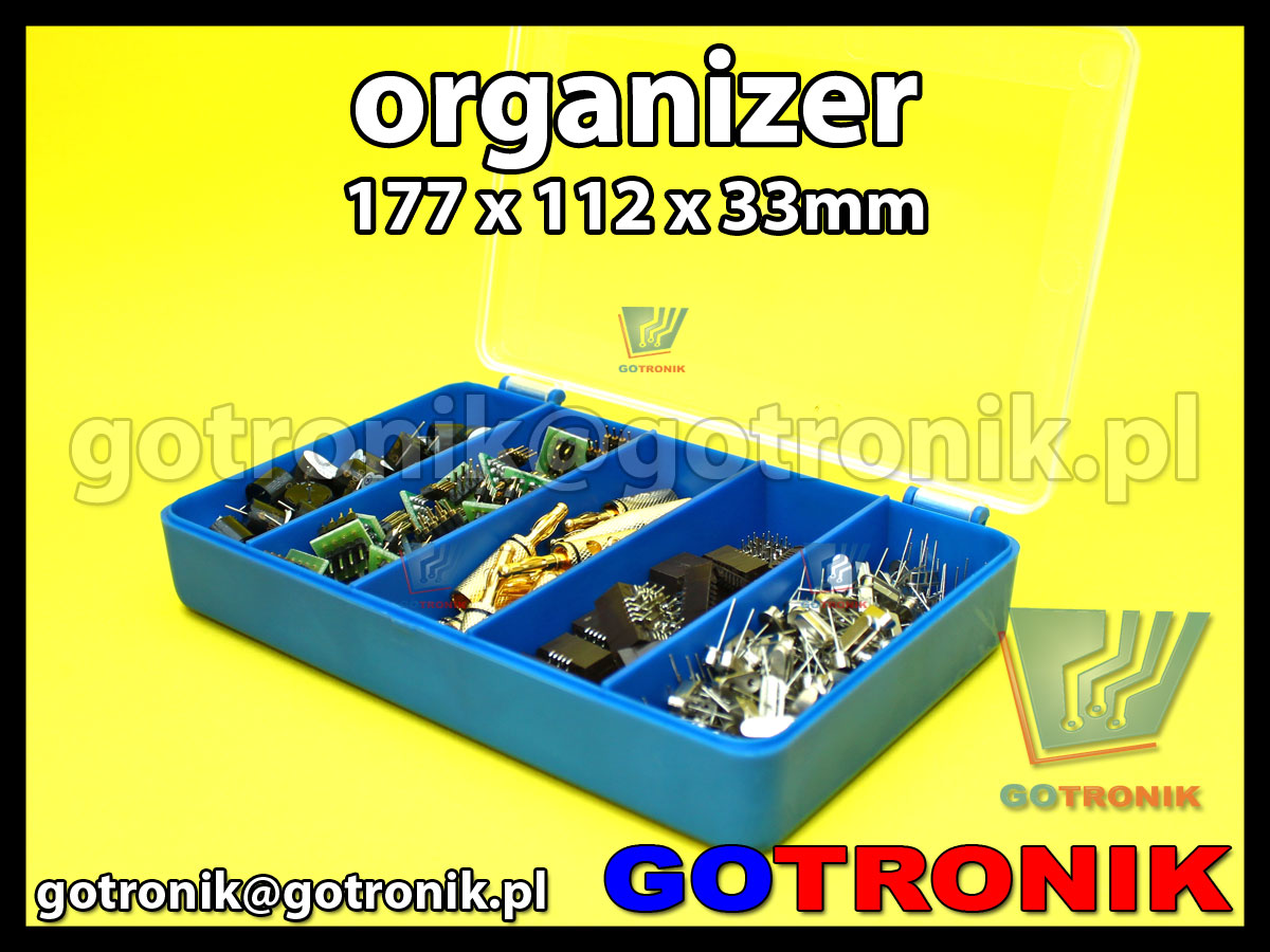 organizer z 5 przegródkami o wymiarach 177x112x33mm niebieski