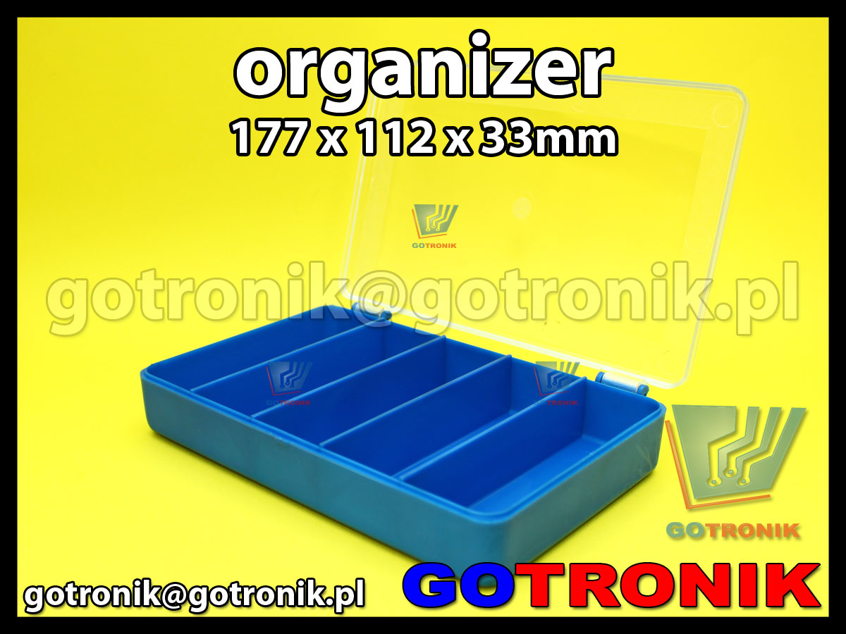 organizer z 5 przegródkami o wymiarach 177x112x33mm niebieski