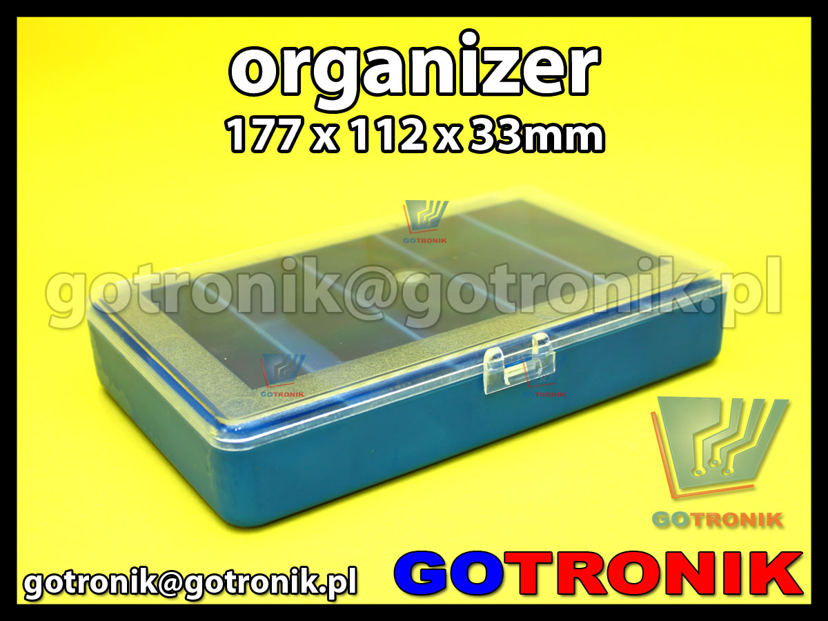 organizer z 5 przegródkami o wymiarach 177x112x33mm niebieski