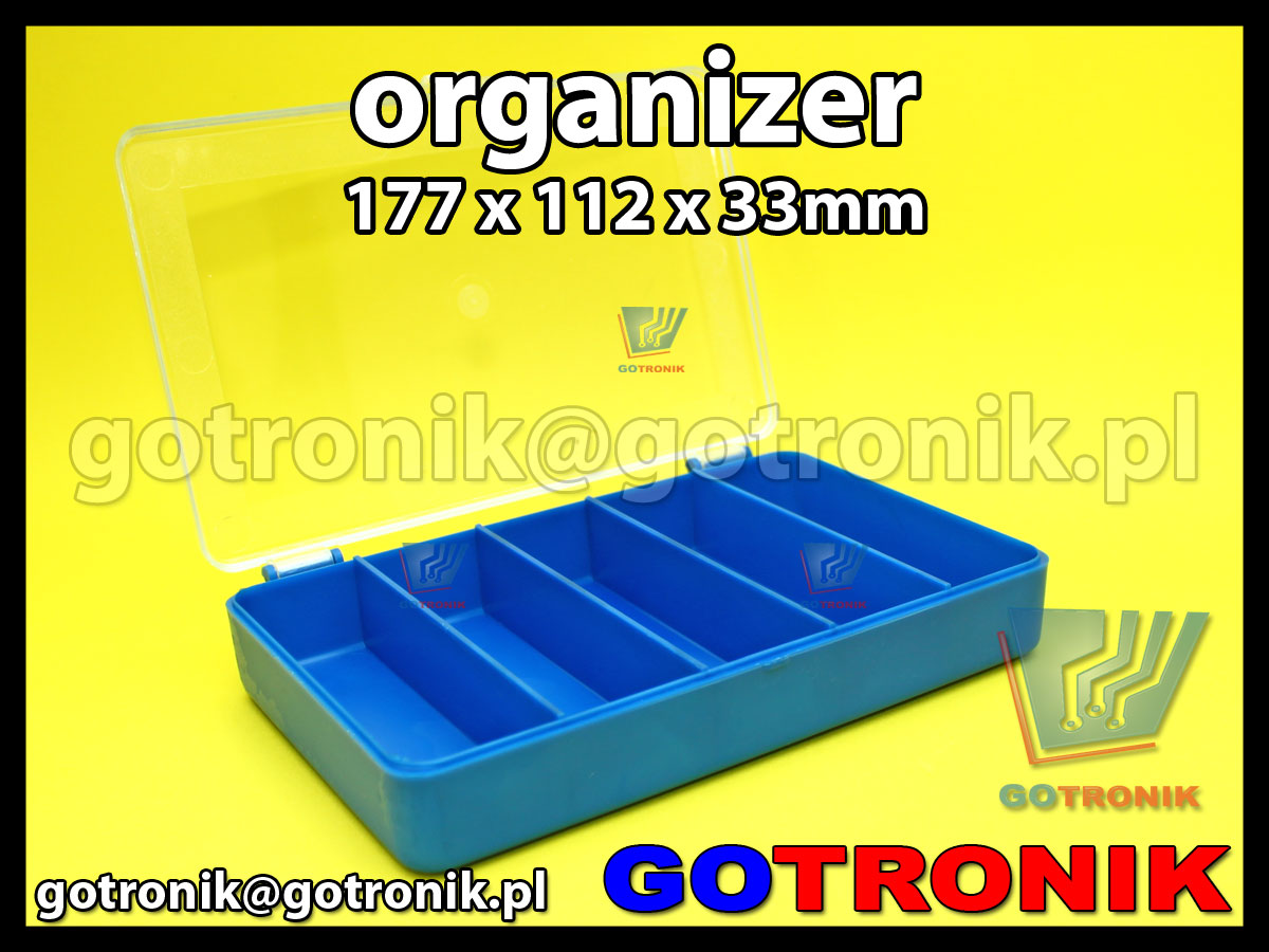 organizer z 5 przegródkami o wymiarach 177x112x33mm niebieski