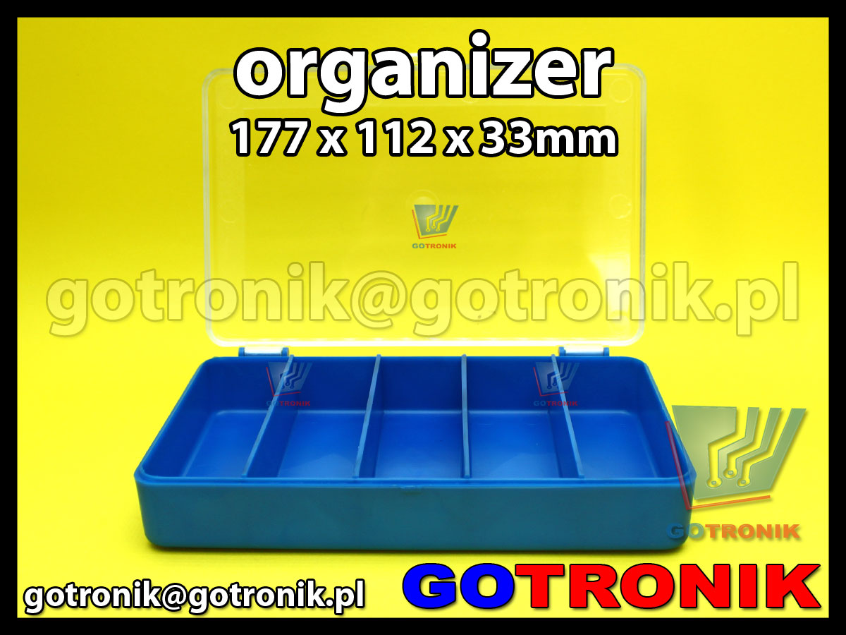 organizer z 5 przegródkami o wymiarach 177x112x33mm niebieski