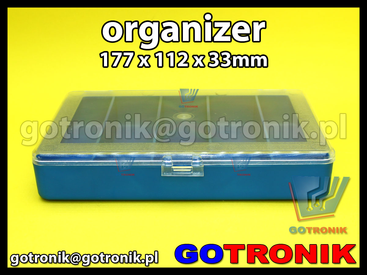 organizer z 5 przegródkami o wymiarach 177x112x33mm niebieski