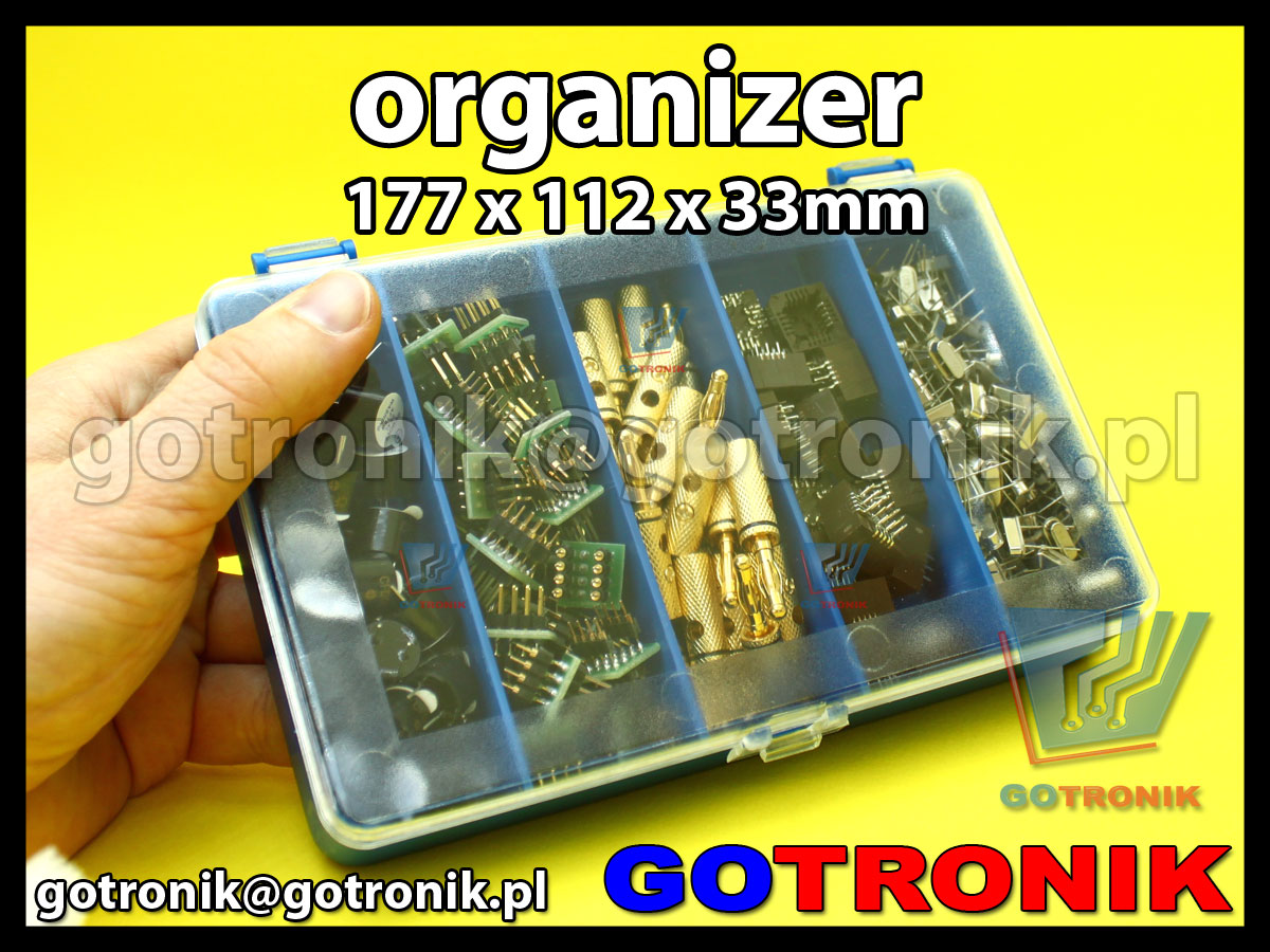 organizer z 5 przegródkami o wymiarach 177x112x33mm niebieski