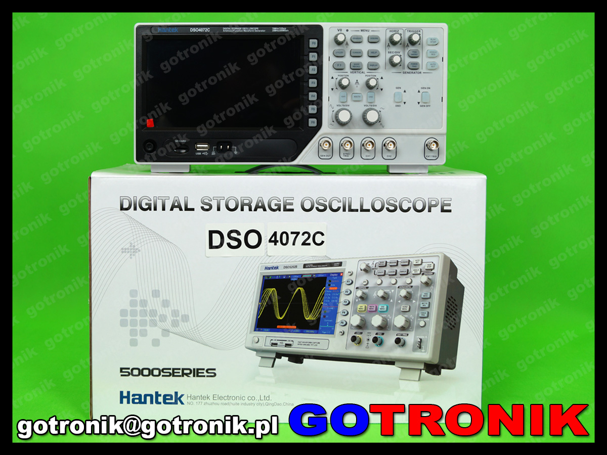 DSO4072C oscyloskop cyfrowy 2x70MHz Hantek z generatorem funkcyjnym DDS 25MHz arbitralnym LCD USB