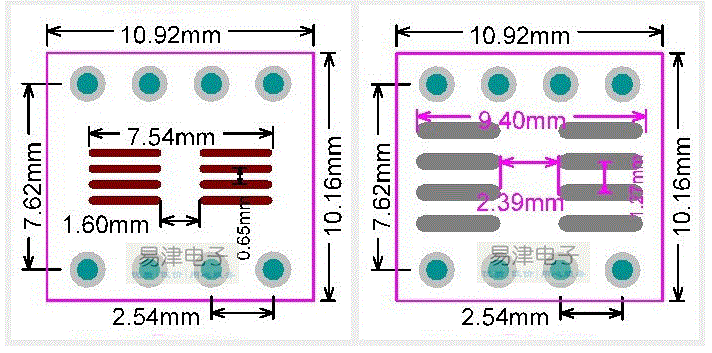 Płytka drukowana SSOP8, TSSOP8, MSOP8 raster 0,65mm lub SO8, SOP8, SOIC8 raster 1,27mm