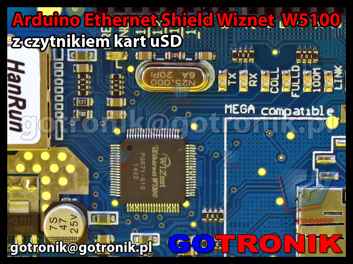 Arduino Ethernet Shield z czytnikiem kart uSD Wiznet W5100
