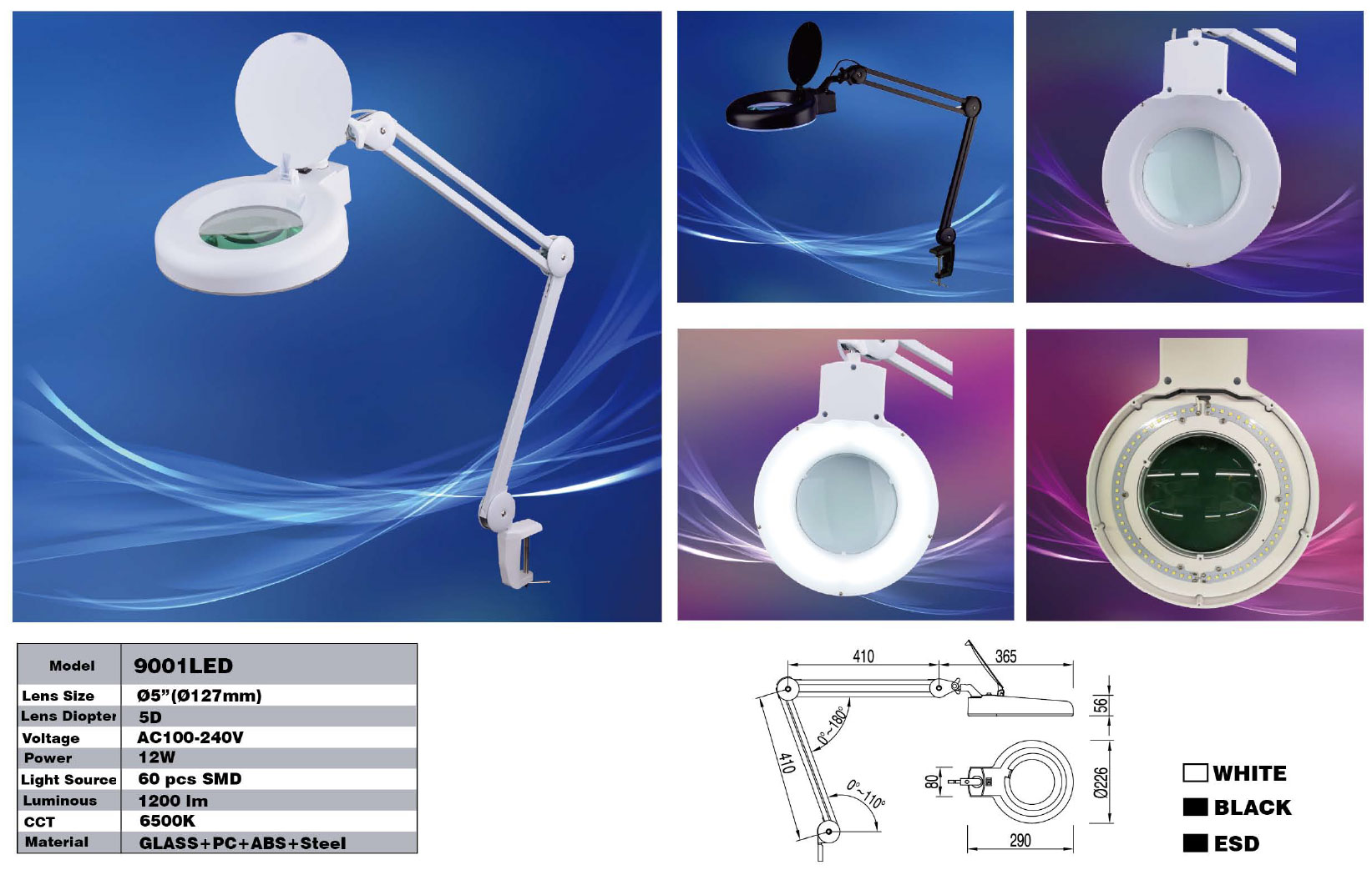 LAM-040, lampa z lupą 5d, lampa 9001LED, lampa ze szkłem powiększającym, lupa z podświetleniem, lupa z oświetleniem, lampa z powiększeniem, Lampa x60 diod LED z lupą o powiększeniu 5D x2,25