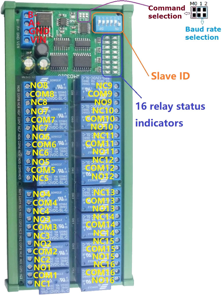 Moduł 16 przekaźników sterowanych przez RS485 MODBUS RTU AT BTE-291