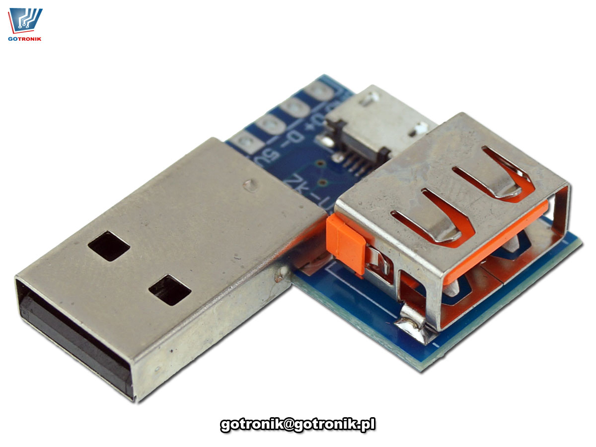 Adapter gniazdo-wtyk USB A , micro USB piny d+ d- vcc gnd gold-pin BTE-684
