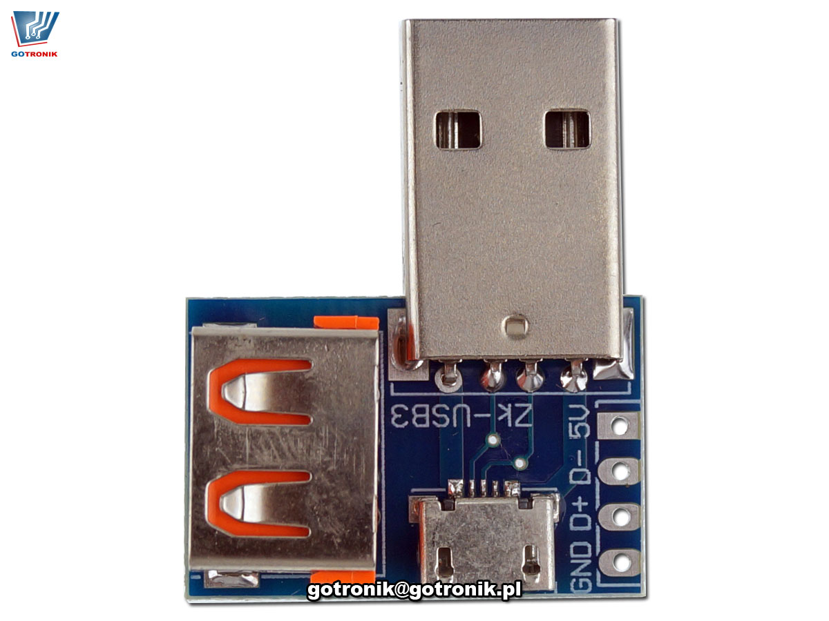 Adapter gniazdo-wtyk USB A , micro USB piny d+ d- vcc gnd gold-pin BTE-684