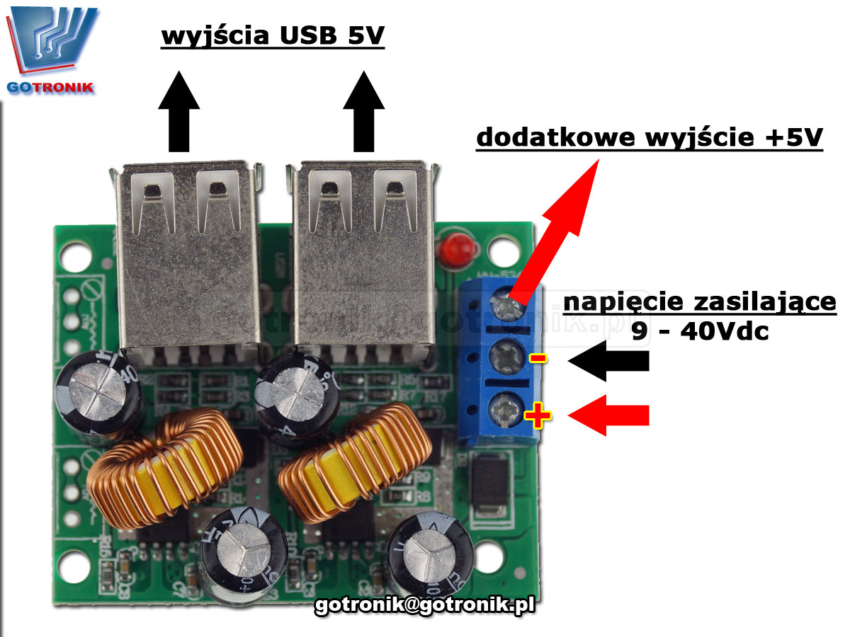 ładowarka USB 5V 5A moduł przetwornicy impulsowej napięcia DC-DC 9V-40V A5268 BTE-689
