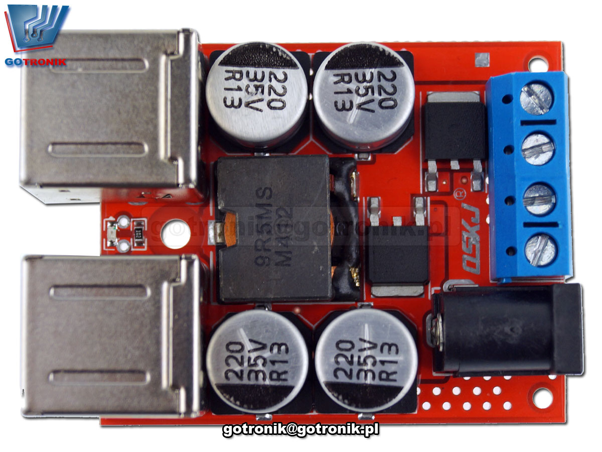 Poczwórna ładowarka 4 x USB 5V moduł przetwornicy impulsowej napięcia DC-DC 8V-35V BTE-696