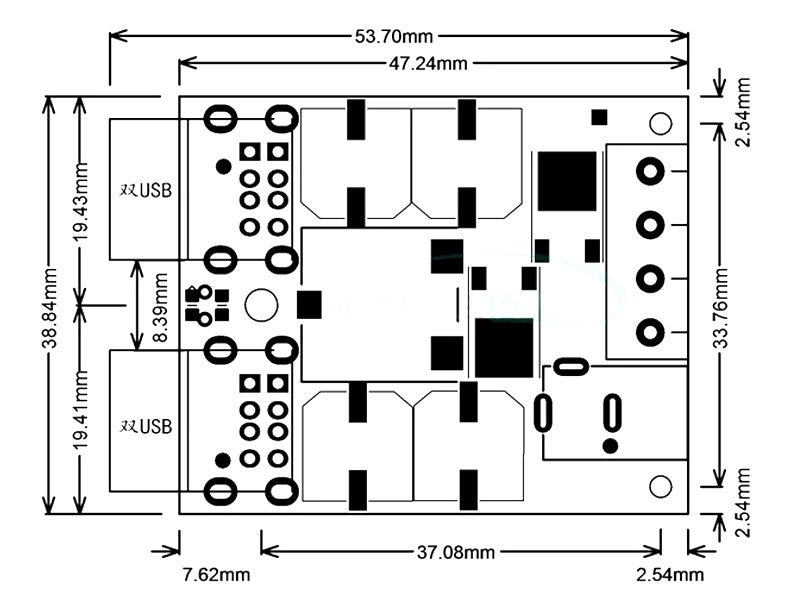 Poczwórna ładowarka 4 x USB 5V moduł przetwornicy impulsowej napięcia DC-DC 8V-35V BTE-696