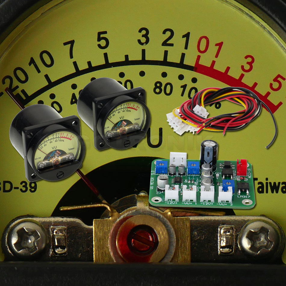 Miernik UV wysterowania poziomu audio VU meter 35x35mm analogowy żółta tarcza tło z podświetleniem,