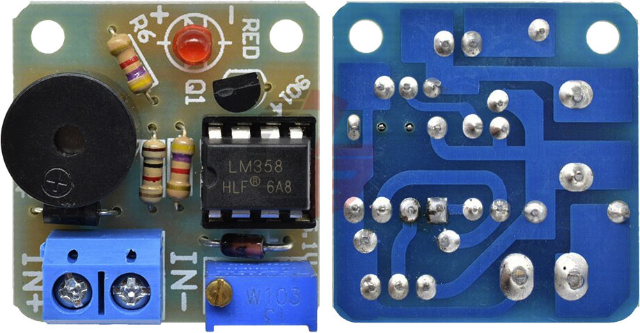 akustyczny sygnalizator niskiego napięcia, alarm niskiego napięcia, alarm rozładowanego akumulatora ELEK-169