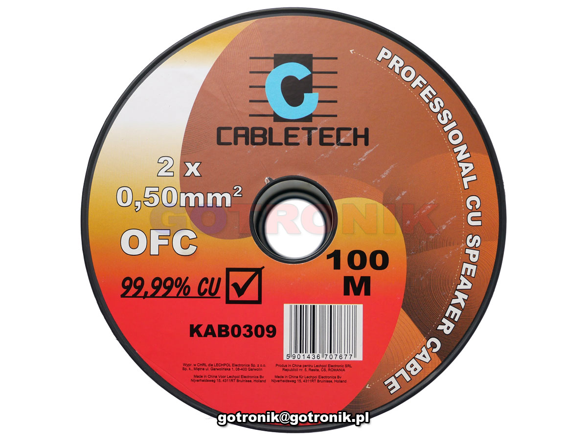 Przewód głośnikowy OFC 2 x 0,50mm2 rolka 100m przewód głośnikowy kabel miedziany miedź beztlenowa KAB0309 Cabletech