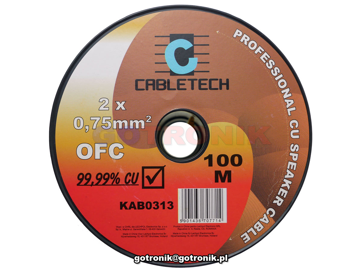Przewód głośnikowy OFC 2 x 0,75mm2 rolka 100m przewód głośnikowy kabel miedziany miedź beztlenowa KAB0313 Cabletech