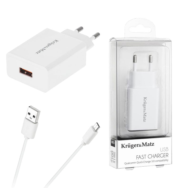 Ładowarka sieciowa Kruger-Matz USB z funkcją Quick Charge 3.0 Qualco KM0132