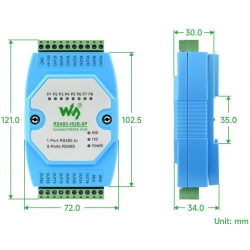 Izolowany 8 kanałowy koncentrator HUB RS485 klasy przemysłowej na szynę DIN Waveshare