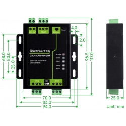 2 kanałowy serwer CAN na Ethernet klasy przemysłowej RS485 Waveshare