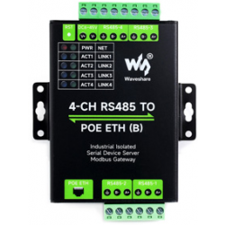 4 kanałowy serwer szeregowy RS485 do PoE RJ45 Ethernet na szynę DIN Waveshare