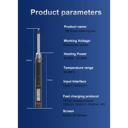 T85 przenośna lutownica grotowa 96W PD/QC Quecoo