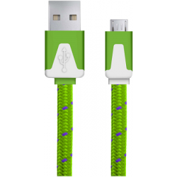 Kabel USB MICRO A-B 1M płaski oplot zielony