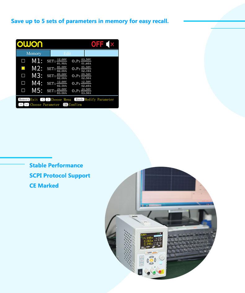 P4603 Owon zasilacz programowalny laboratoryjny 60V 3A 180W SCPI LabView RS232 USB cyfrowy sterowany LCD