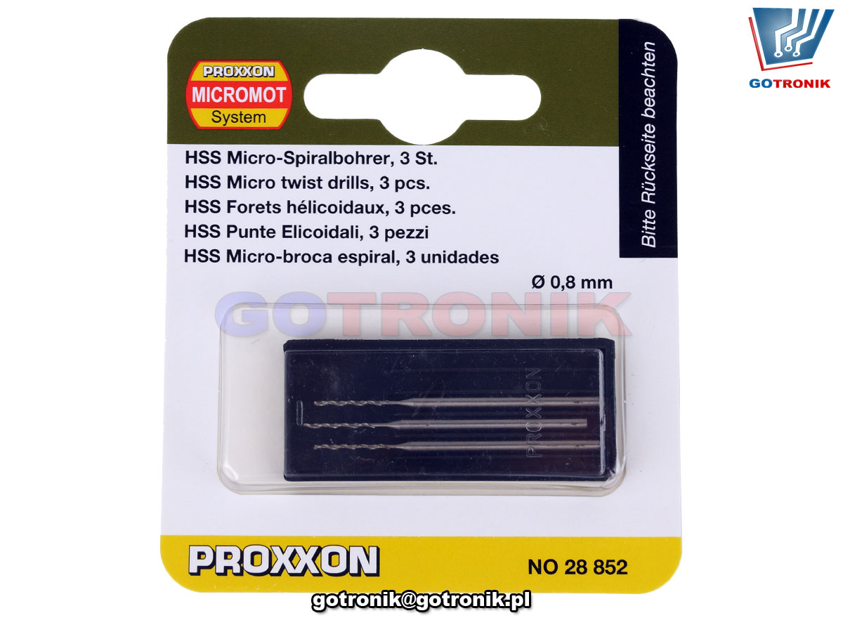 Proxxon 28 852 zestaw 3 sztuk wierteł HHS 0,8mm