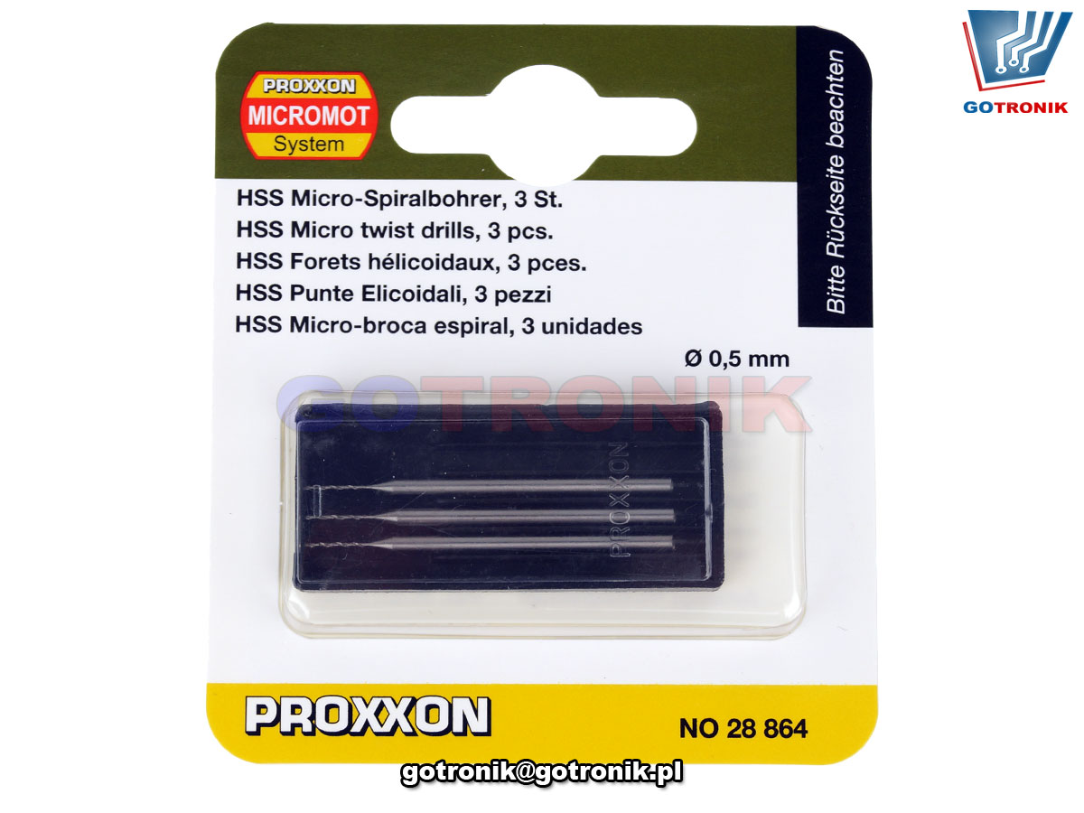 Proxxon 28 864 zestaw 3 sztuk wierteł HHS 0,5mm