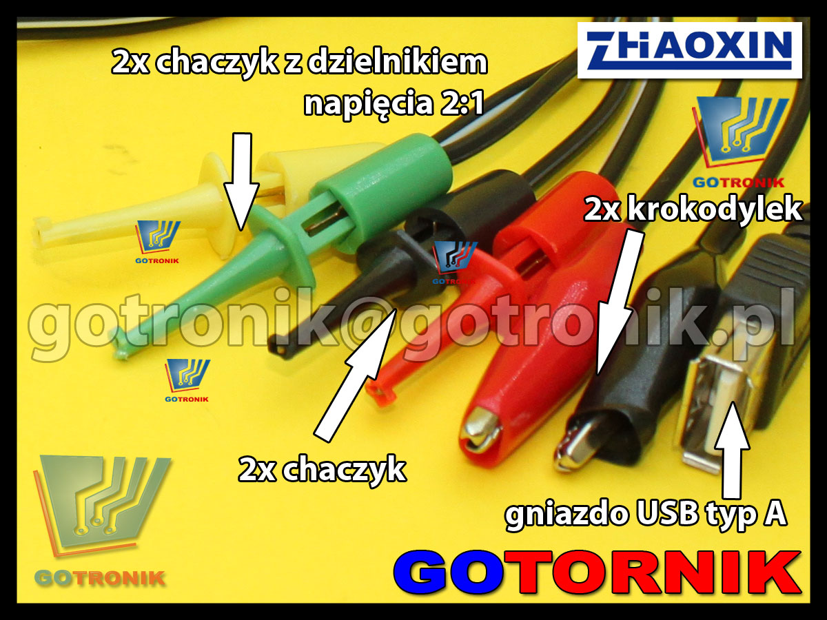 P-020 przewód kabel serwisowy do zasilania wtyk banan 4mm haczyk krokodyl gniazdo USB typ A