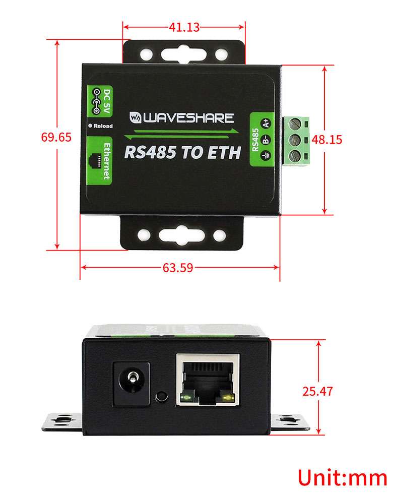 adapter konwerter przejściówka interfejsu szeregowego RS485 na Ethernet WAVESHARE