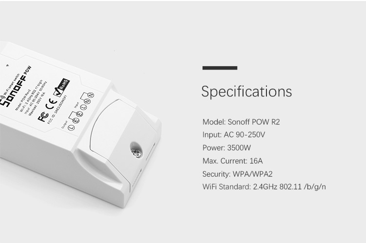 Sonoff Pow R2 przełącznik sterowany zdalnie przez Wifi z pomiarem: mocy, prądu, napięcia 3500W 15A IM171130001