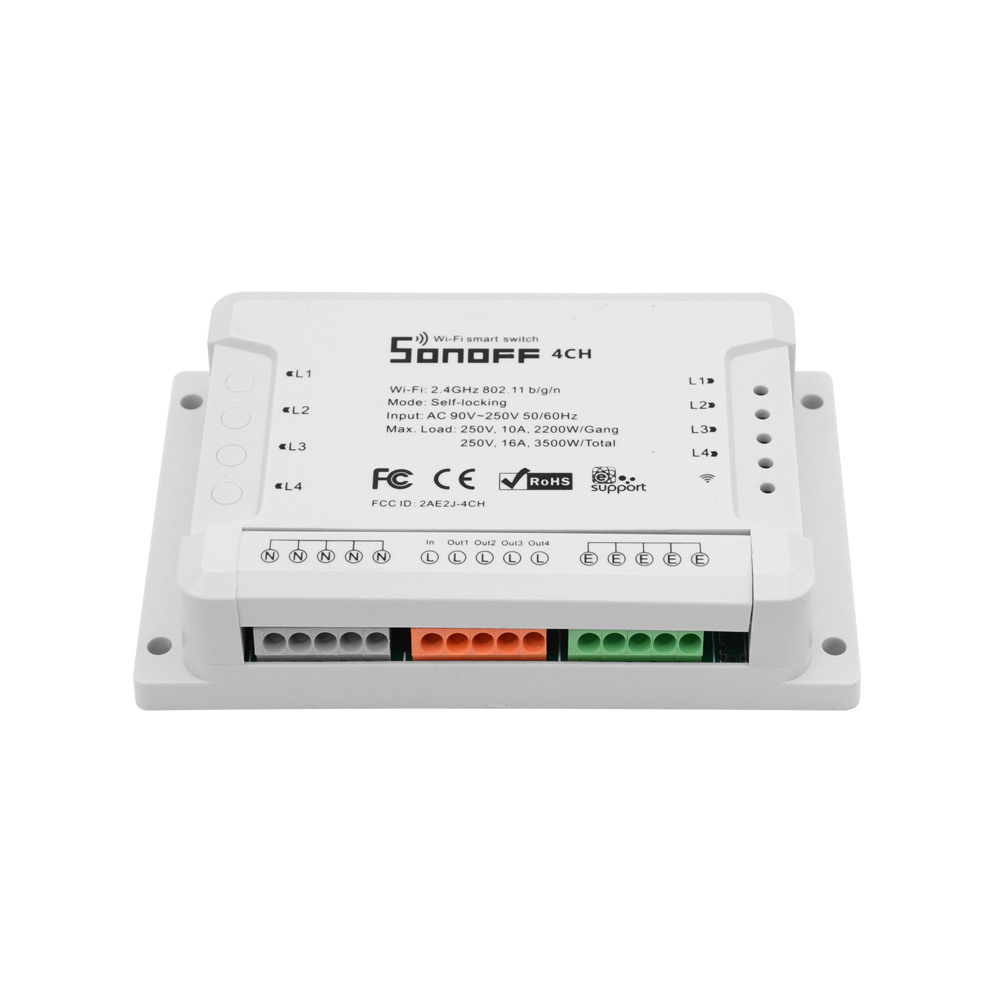 Sonoff 4CH R2 przełączniki przekaźniki sterowane zdalnie przez Wifi 4 kanałowy (4 wyjścia) na szynę DIN IM171108005