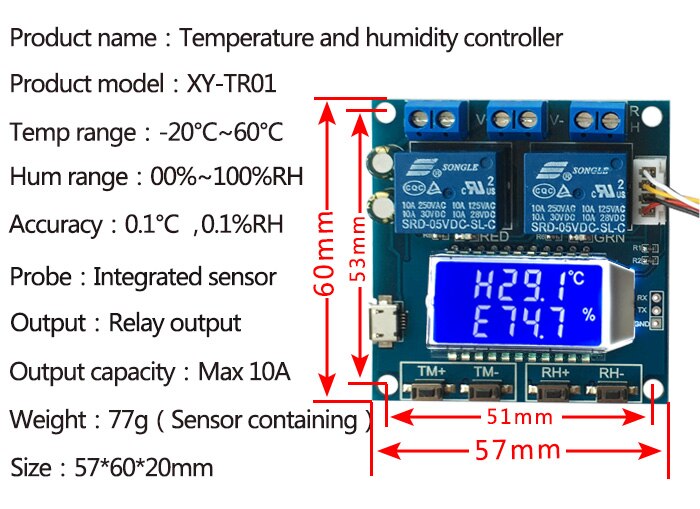 Regulator temperatury i wilgotności XY-TR01 mikroprocesorowy moduł cyfrowego regulatora temperatury i wilgotności BTE-705 