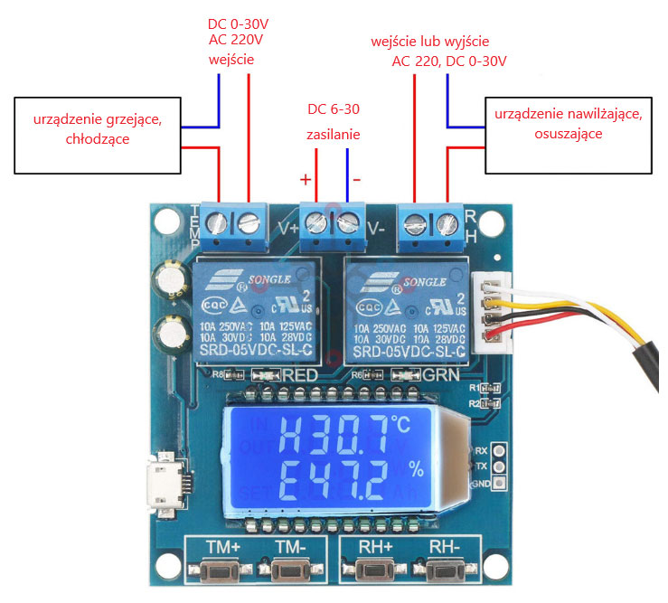 Regulator temperatury i wilgotności XY-TR01 mikroprocesorowy moduł cyfrowego regulatora temperatury i wilgotności BTE-705
