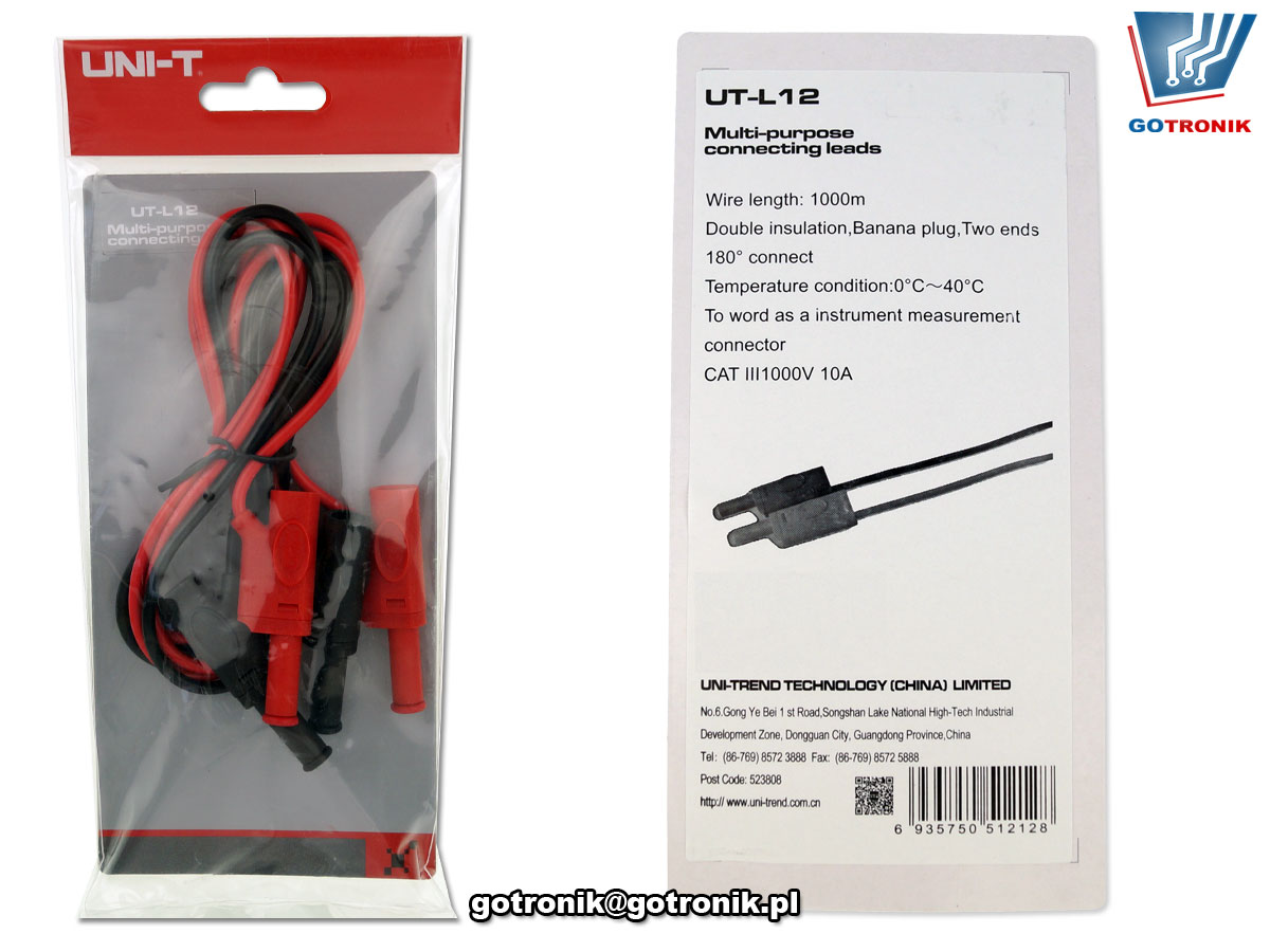 UT-L12 przewód banan 4mm prosty pomiarowy kabel CAT III 1000V 10A lamelkowy lamelkowe