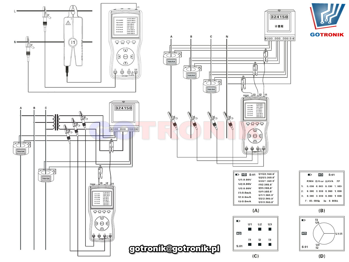 UT267B miernik napięcia i prądu 2 i 3 fazowy AC pomiar mocy czynnej biernej pozornej