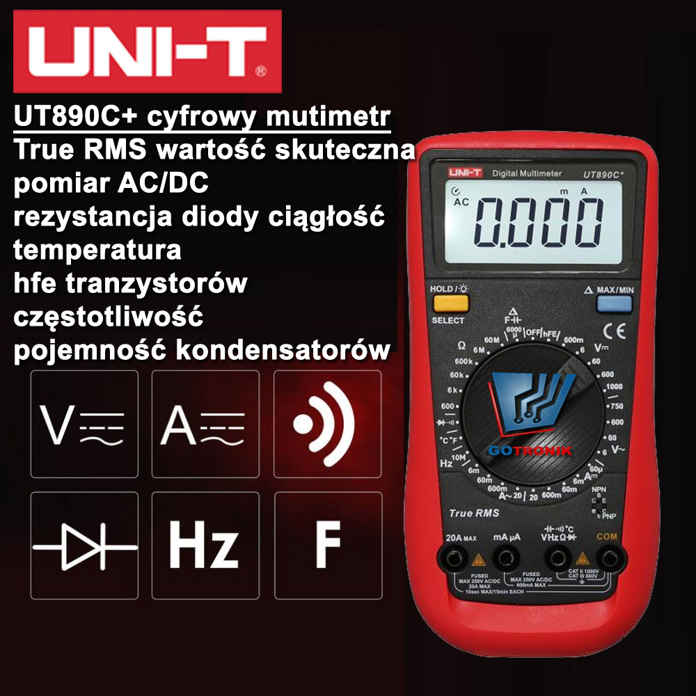 UT890C+ multimetr uniwersalny cyfrowy miernik True RMS Uni-t