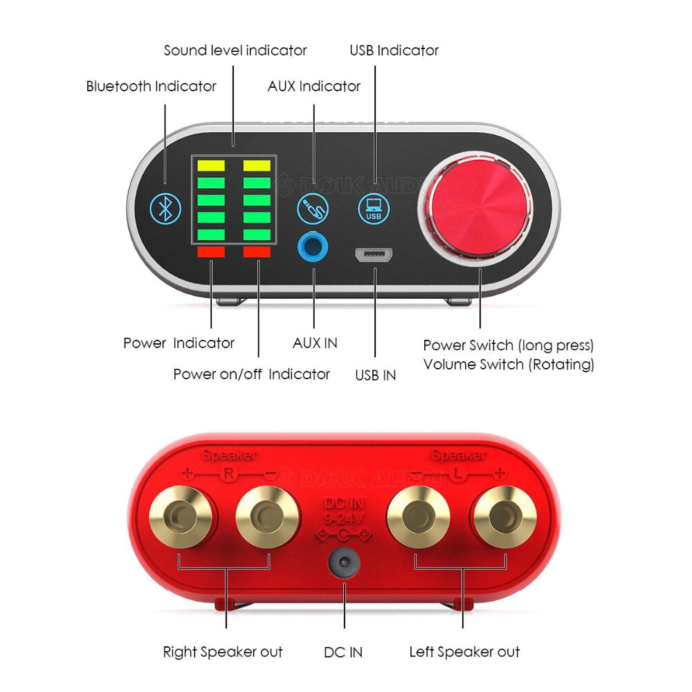 wzmacniacz audio akustyczny 2x50W Bluetooth USB aux in jack wskaźnik wysterowania VU BTE-857