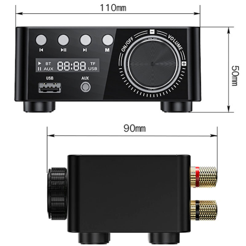 Wzmacniacz mocy 2x50W Bluetooth 5.0 USB Aux audio TPA3116 klasa D NAR-232