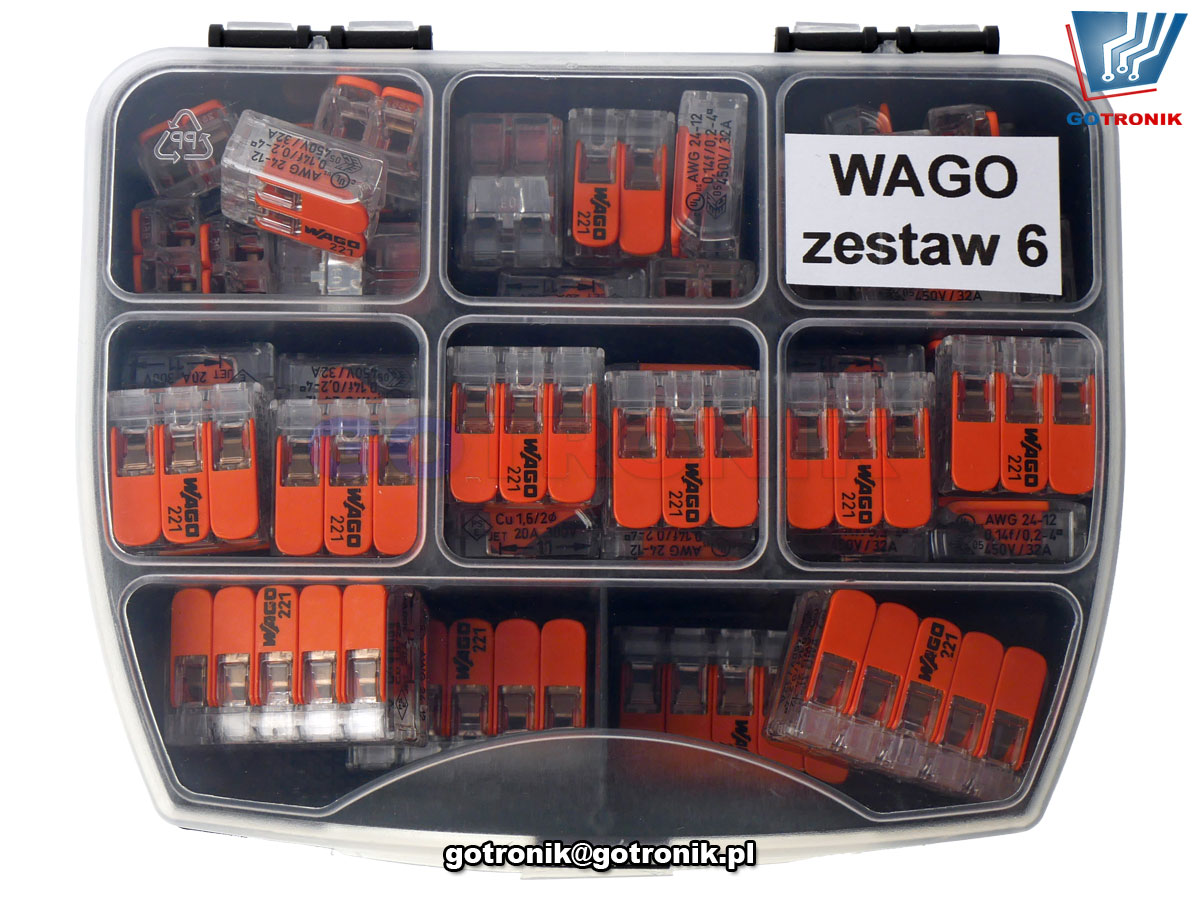 szybkozłączki WAGO zestaw 5 do łączenia przewodów typu drut linka w instalacjach elektrycznych 221-412 221-413 221-415