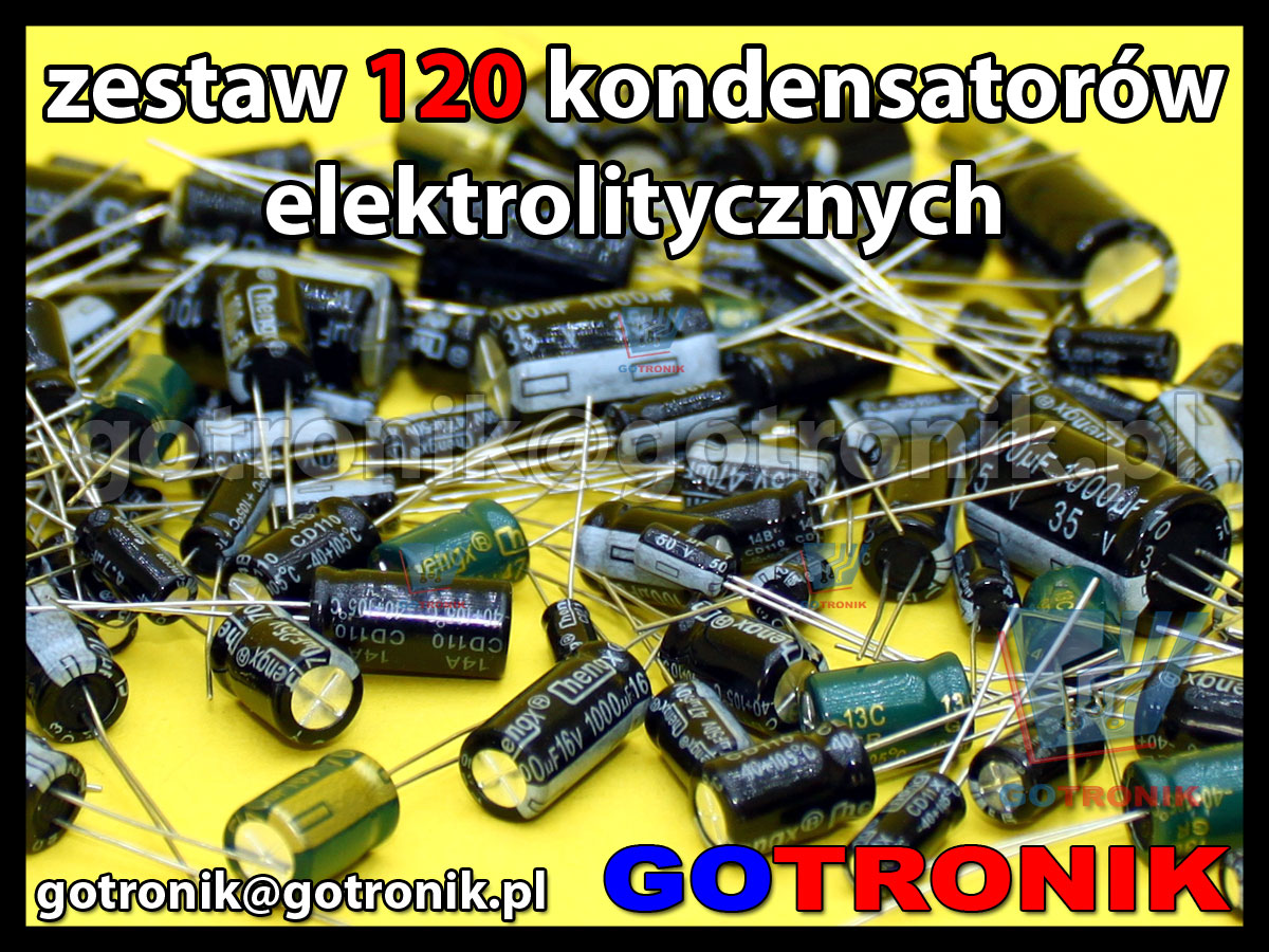 ELEK-034 Zestaw kondensatorów elektrolitycznych 120 sztuk w organizerze dla elektronika rózne wartości pojemności 