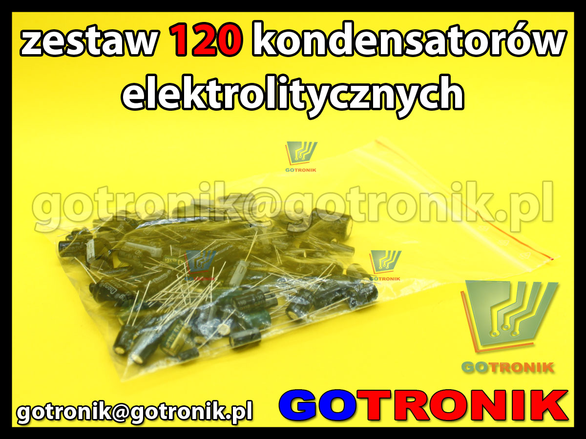 ELEK-034 Zestaw kondensatorów elektrolitycznych 120 sztuk w organizerze dla elektronika rózne wartości pojemności 